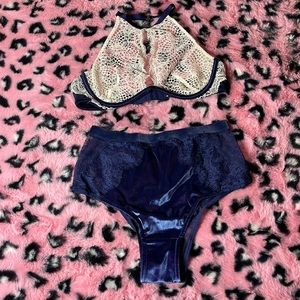 Navy and White Victoria’s Secret Bra and Panty Set
